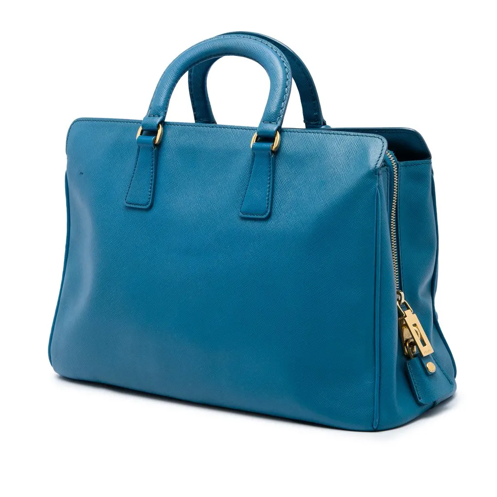 Prada Medium Saffiano Lux Zip Tote Blue Leather Good - Back View