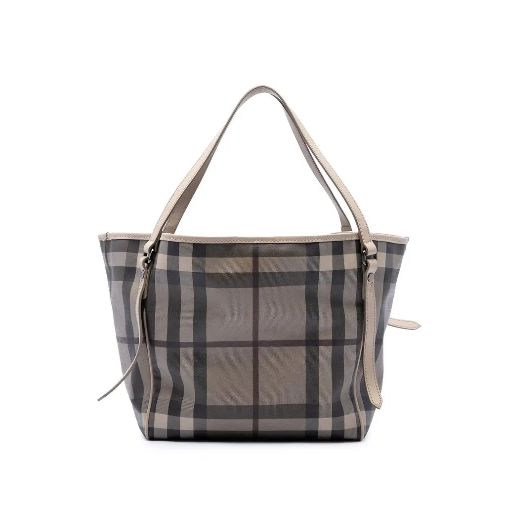 Burberry Small Smoke Check Coated Canvas Canterbury Tote Grey Canvas Good - Front View