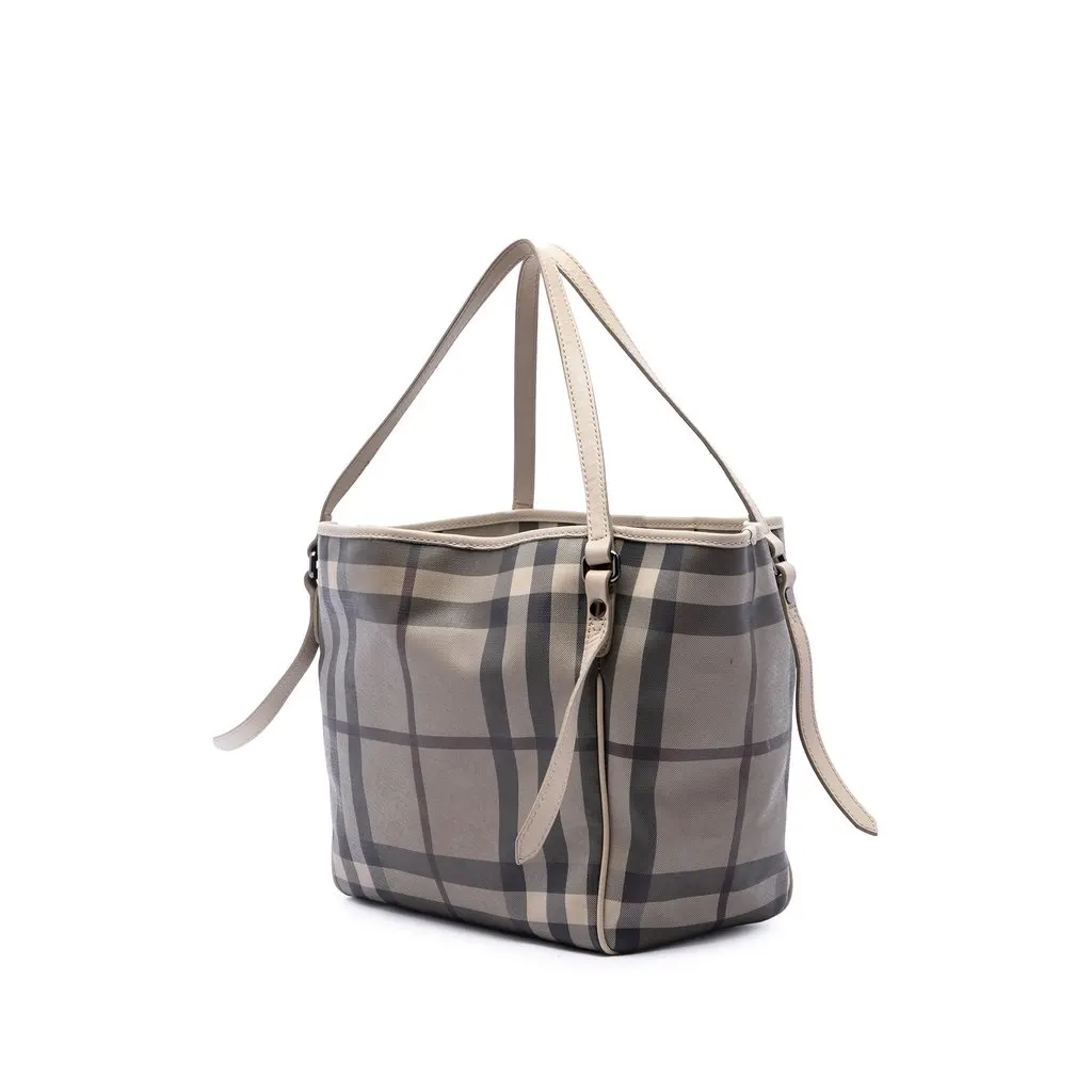 Burberry Small Smoke Check Coated Canvas Canterbury Tote Grey Canvas Good - Back View