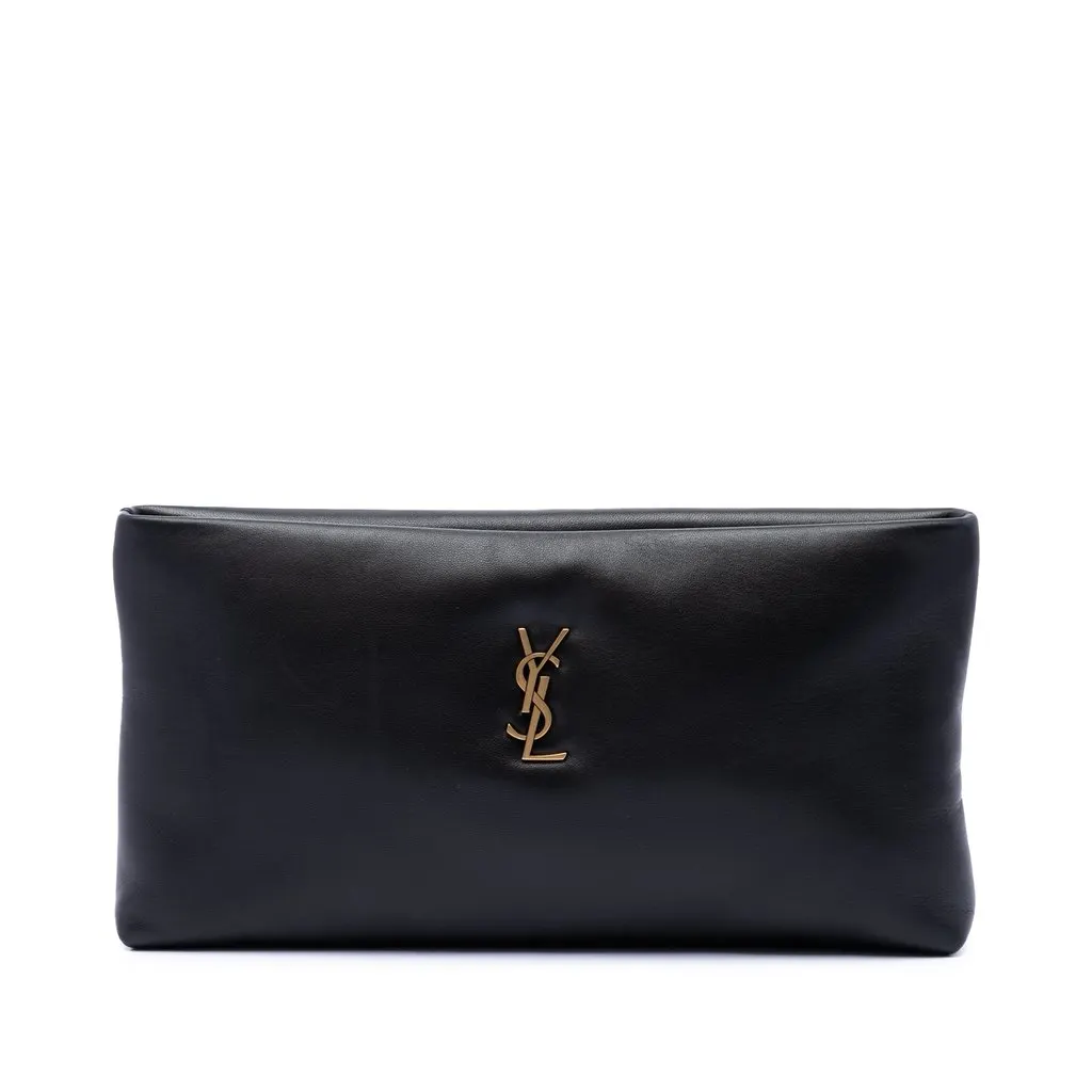 Saint Laurent Lambskin Monogram Long Calypso Zipped Pouch Black Leather Very good - Front View