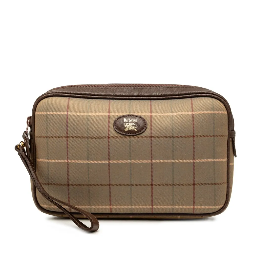 Burberry Vintage Check Canvas Clutch Brown Canvas Good - Front View