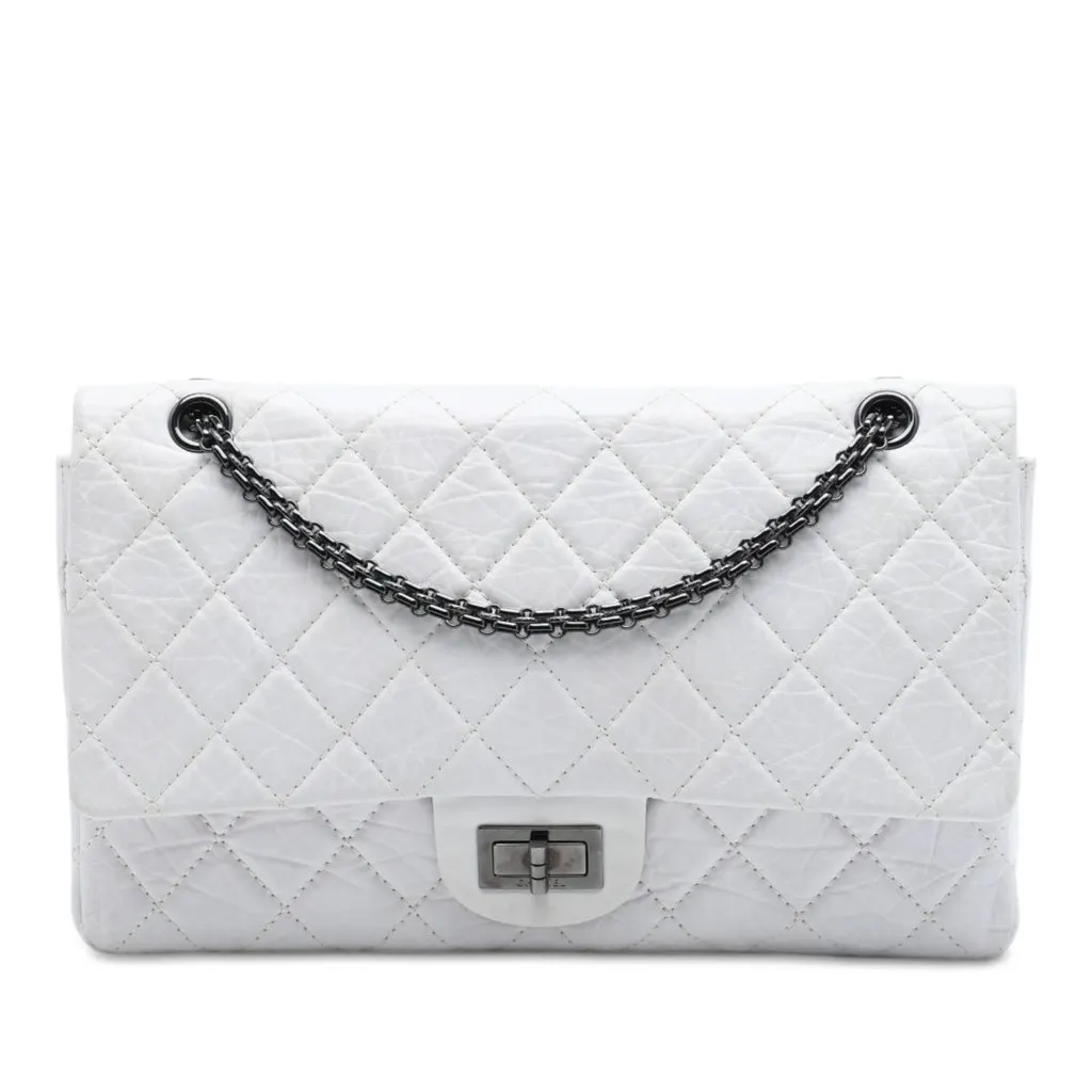 Chanel Quilted Aged Calfskin Reissue 2.55 Double Flap 227 White Leather Very good - Front View