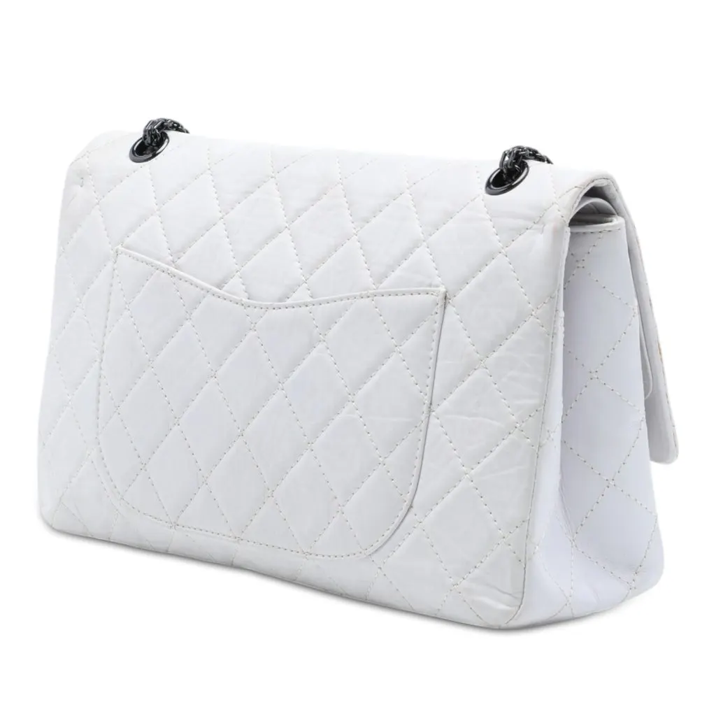 Chanel Quilted Aged Calfskin Reissue 2.55 Double Flap 227 White Leather Very good - Back View