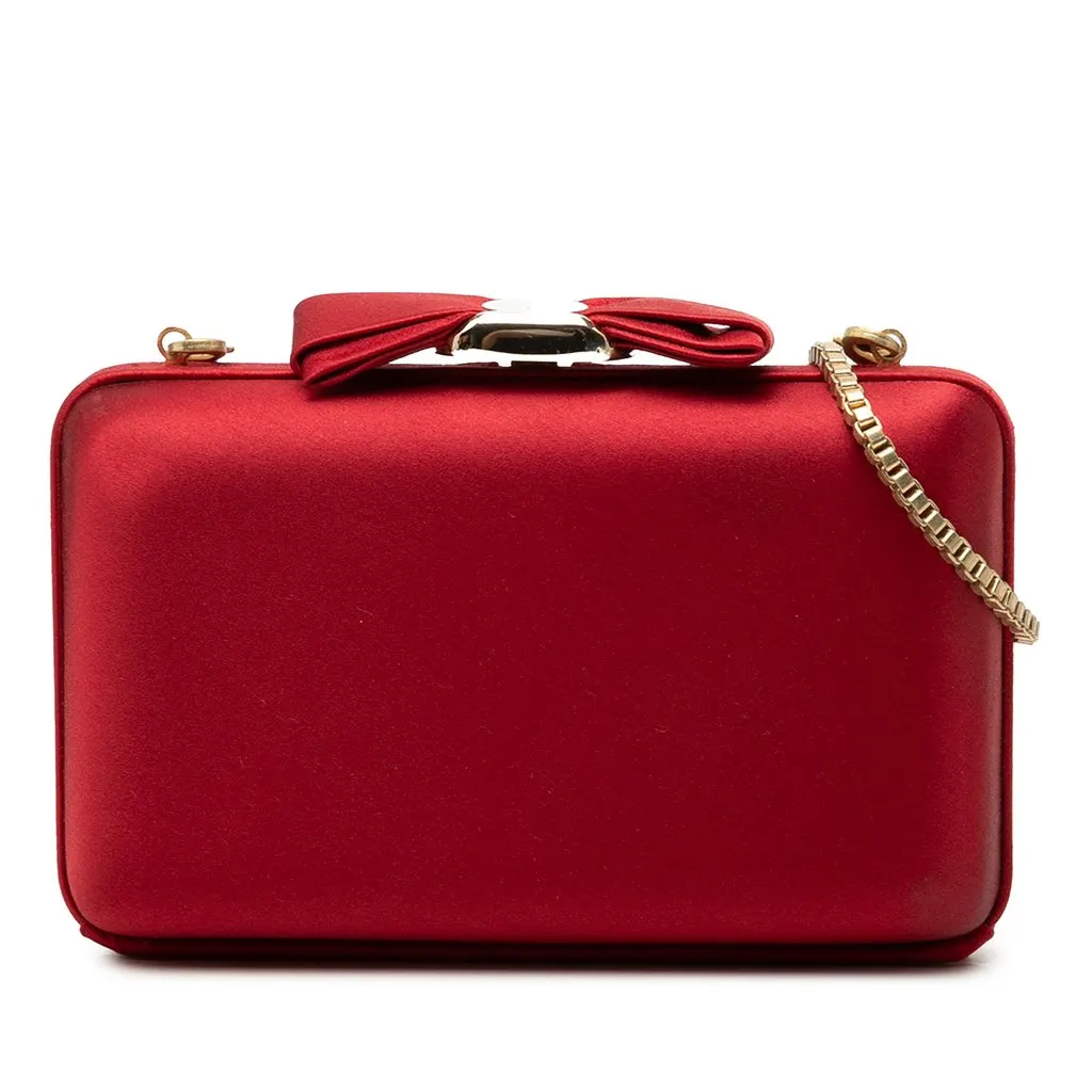 Salvatore Ferragamo Satin Vara Bow Evening Clutch on Chain Red Very good - Front View