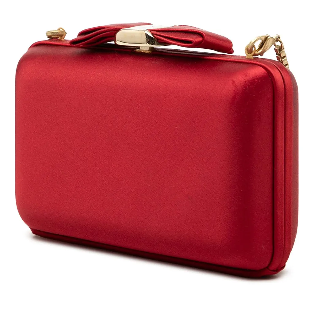 Salvatore Ferragamo Satin Vara Bow Evening Clutch on Chain Red Very good - Back View