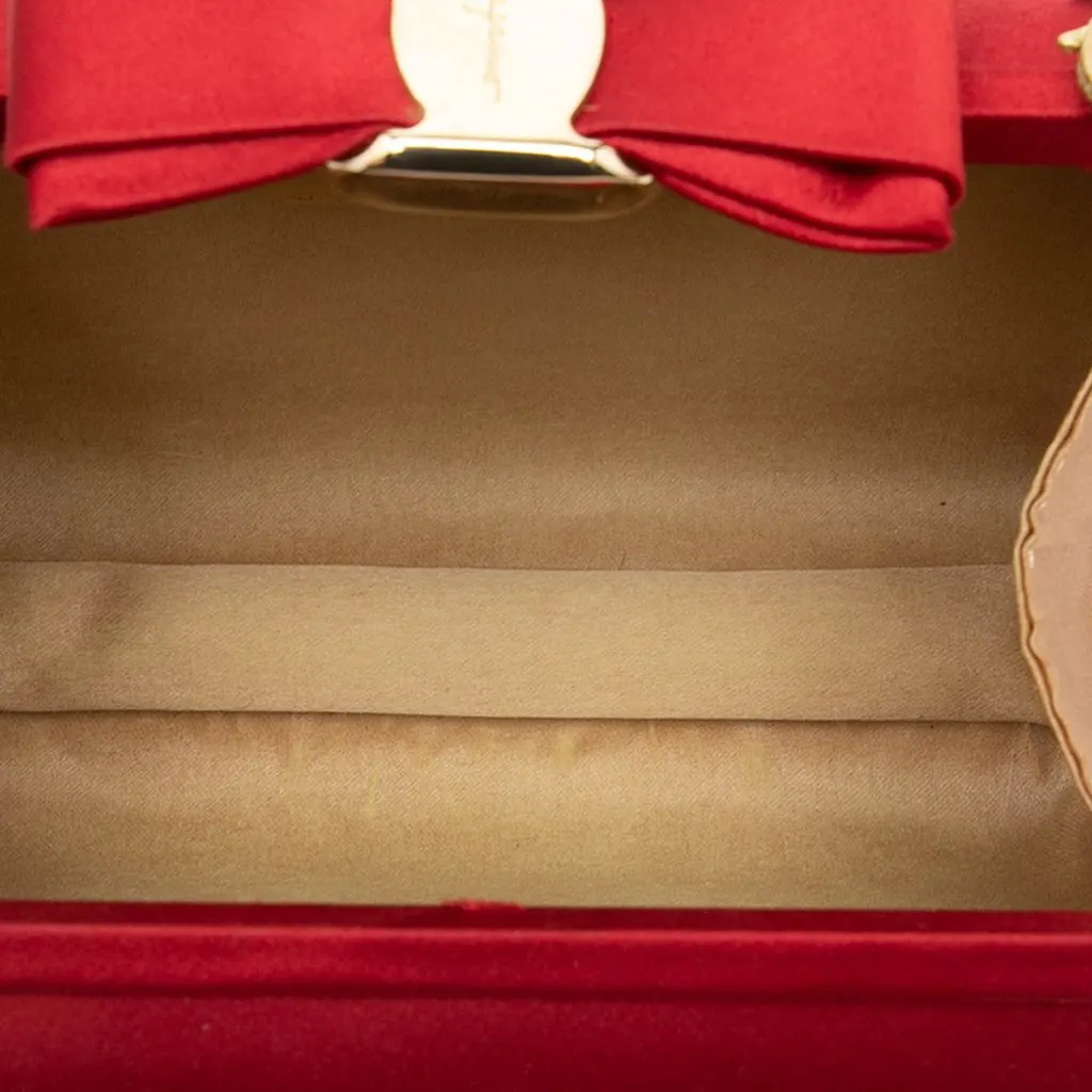 Salvatore Ferragamo Satin Vara Bow Evening Clutch on Chain Red Very good - Model View