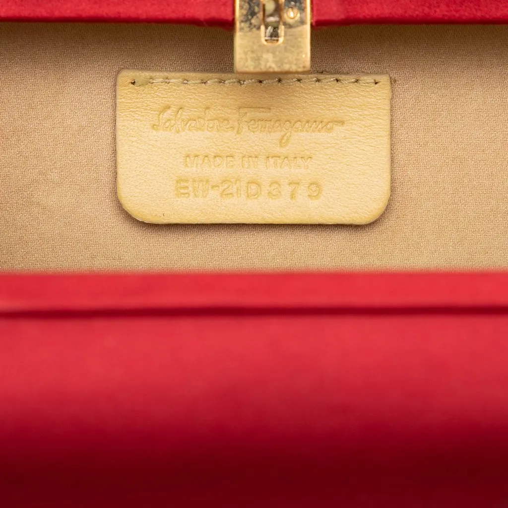 Salvatore Ferragamo Satin Vara Bow Evening Clutch on Chain Red Very good - Box View