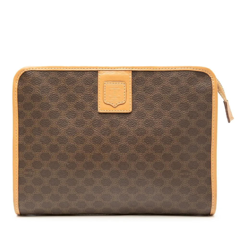 Celine Macadam Coated Canvas Clutch Brown Canvas Good - Front View