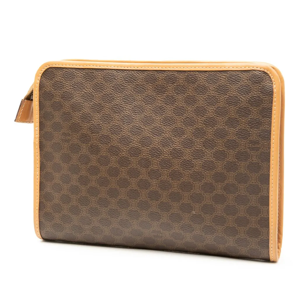 Celine Macadam Coated Canvas Clutch Brown Canvas Good - Back View