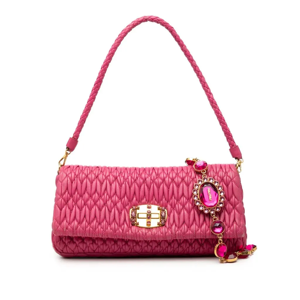 Miu Miu Matelasse Nappa Crystal Chain Satchel Pink Leather Very good - Front View