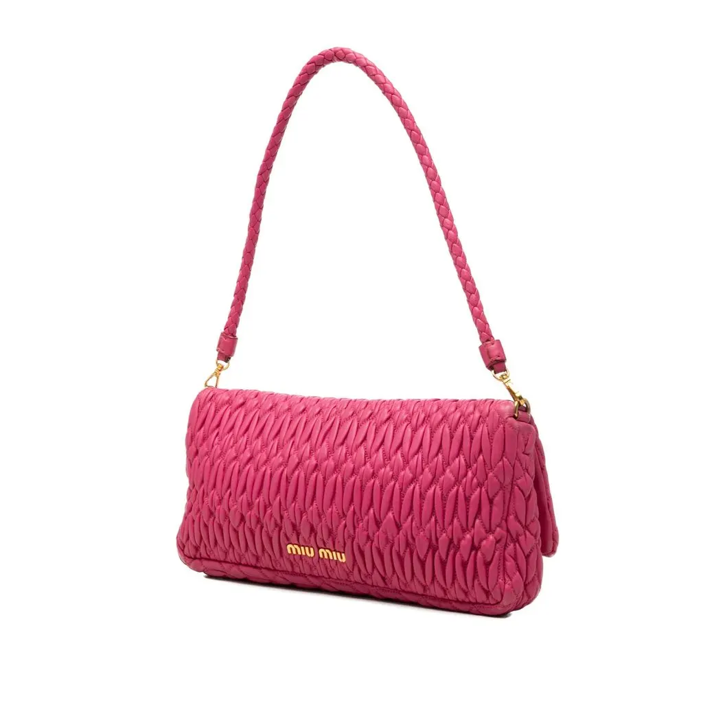 Miu Miu Matelasse Nappa Crystal Chain Satchel Pink Leather Very good - Back View