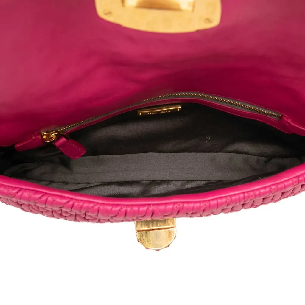 Miu Miu Matelasse Nappa Crystal Chain Satchel Pink Leather Very good - Model View