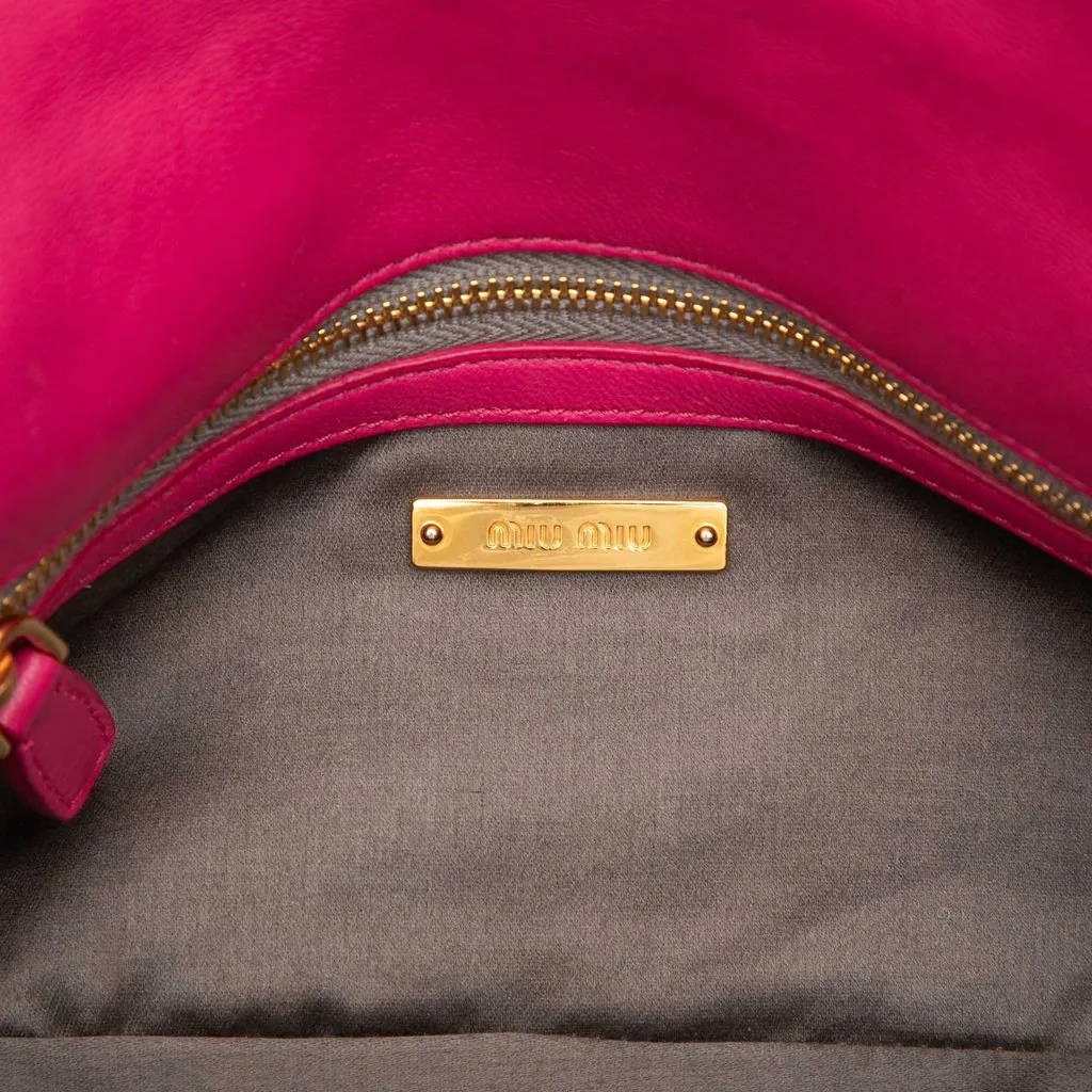 Miu Miu Matelasse Nappa Crystal Chain Satchel Pink Leather Very good - Box View