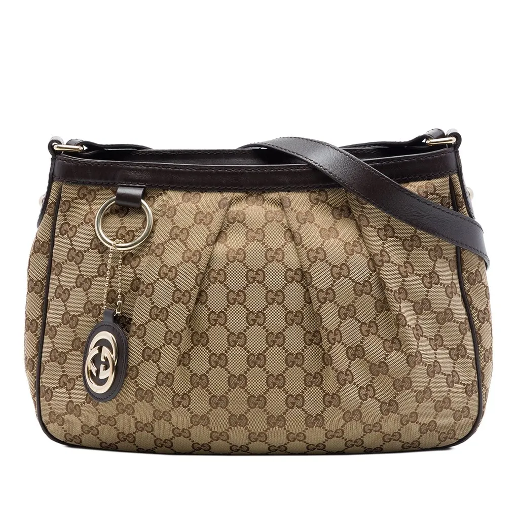 Gucci GG Canvas Sukey Crossbody Beige Canvas Good - Front View