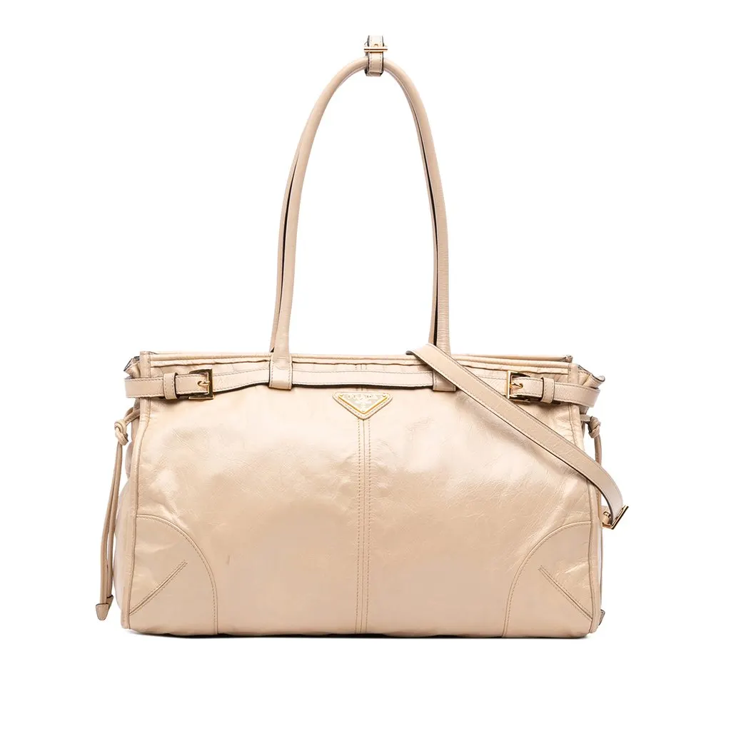 Prada Large Naplak Calfskin Bonnie Satchel Beige Leather Very good - Front View
