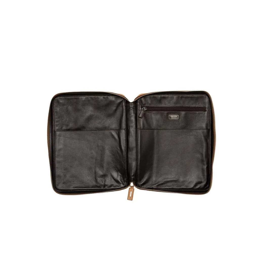 Prada Leather Business Bag Brown Leather Very good - Model View