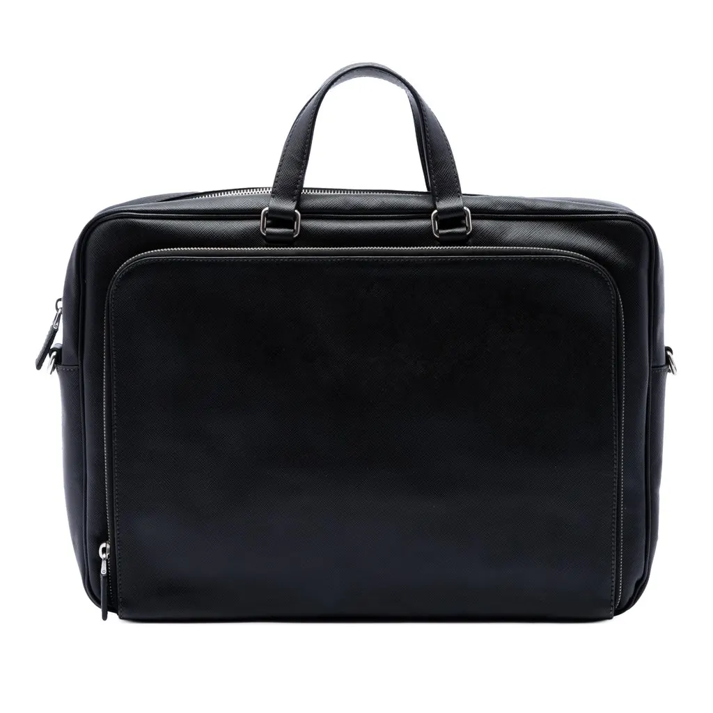 Prada Saffiano Business Bag Black Leather Very good - Front View