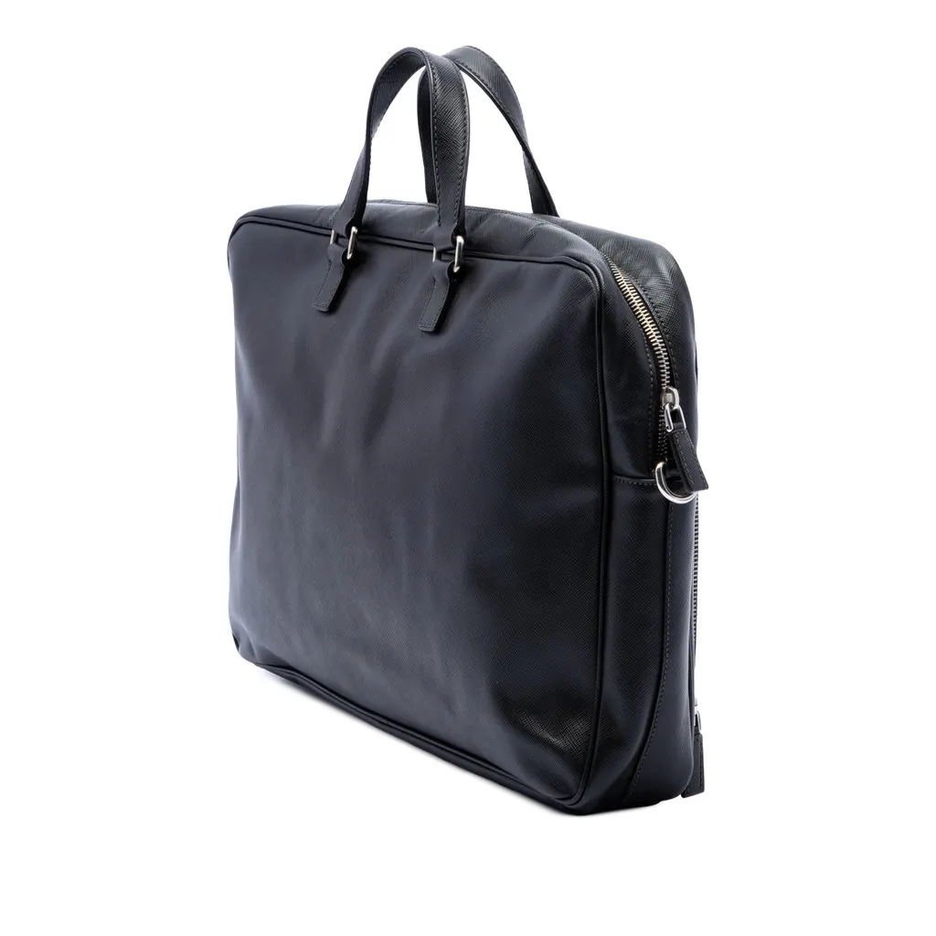 Prada Saffiano Business Bag Black Leather Very good - Back View