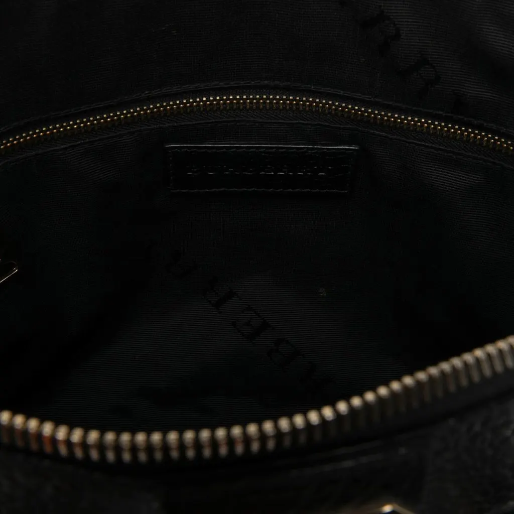 Burberry Small Heritage Grain Check Embossed Leather Orchard Bowling Bag Black Leather Good - Model View