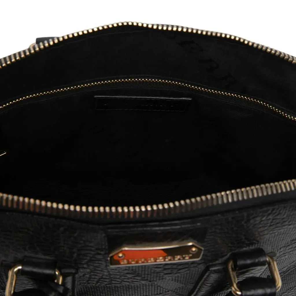 Burberry Small Heritage Grain Check Embossed Leather Orchard Bowling Bag Black Leather Good - Box View