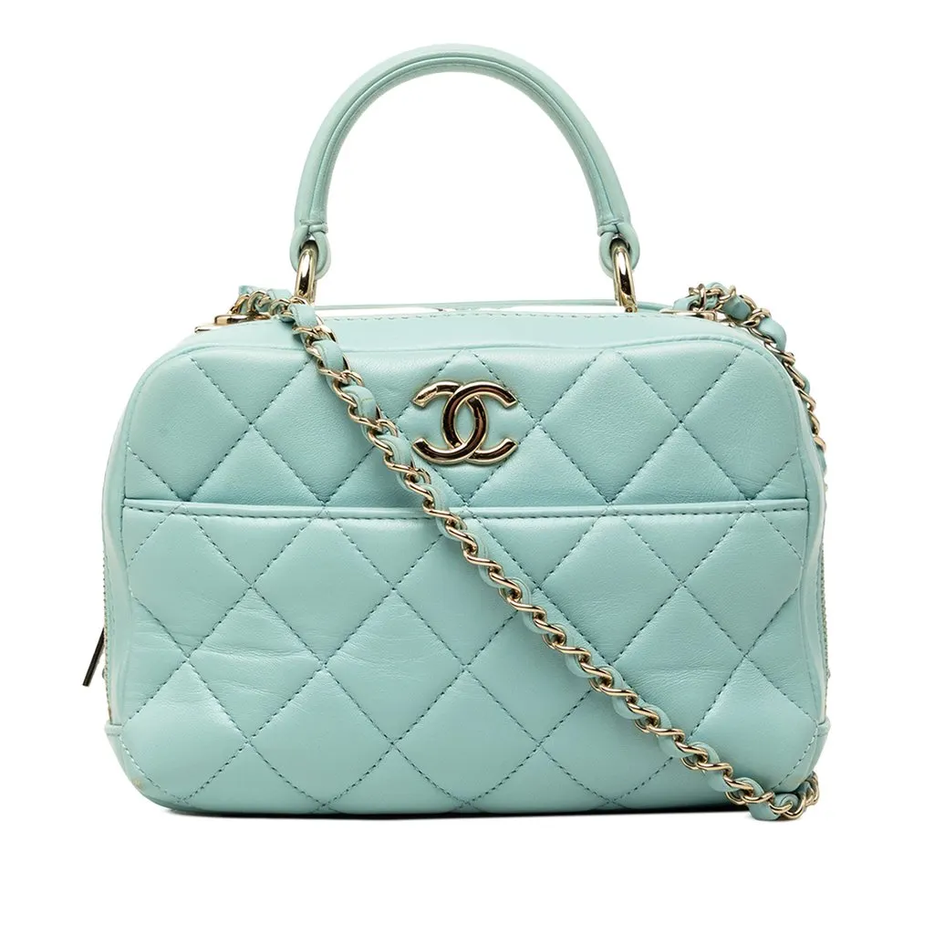 Chanel Small Lambskin Trendy CC Bowling Bag Blue Leather Very good - Front View