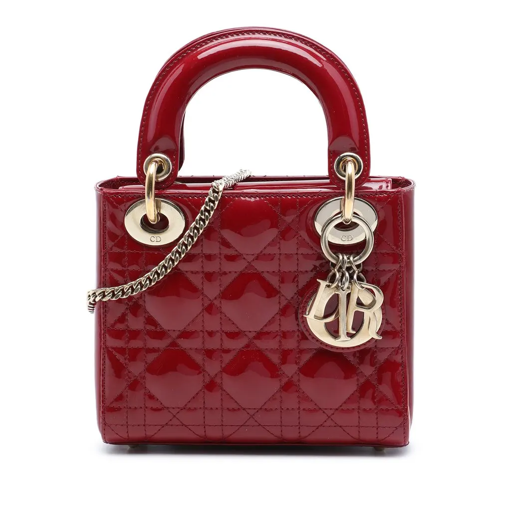 Dior Mini Patent Cannage Lady Dior Red Leather Very good - Front View