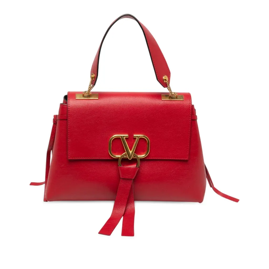 Valentino Medium Grained Calfskin VRing Top Handle Bag Red Leather Very good - Front View