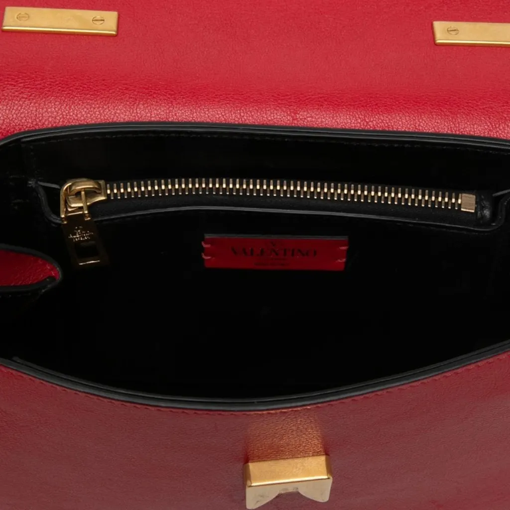 Valentino Medium Grained Calfskin VRing Top Handle Bag Red Leather Very good - Model View