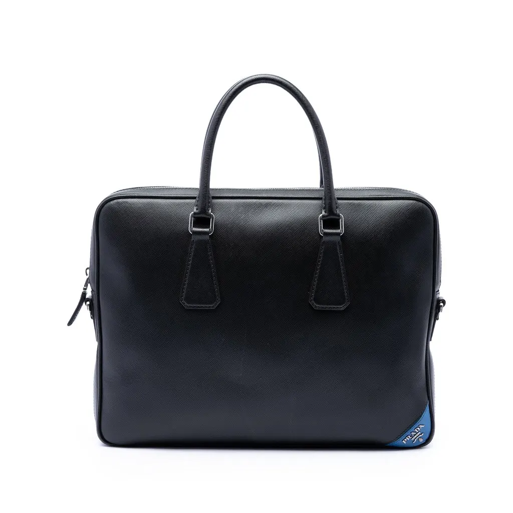 Prada Saffiano Business Bag Black Leather Very good - Front View
