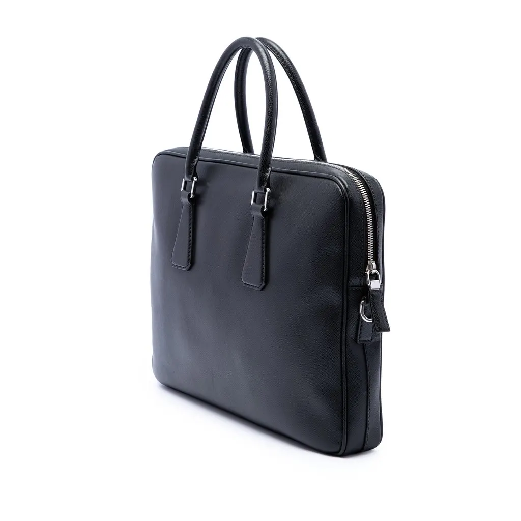 Prada Saffiano Business Bag Black Leather Very good - Back View