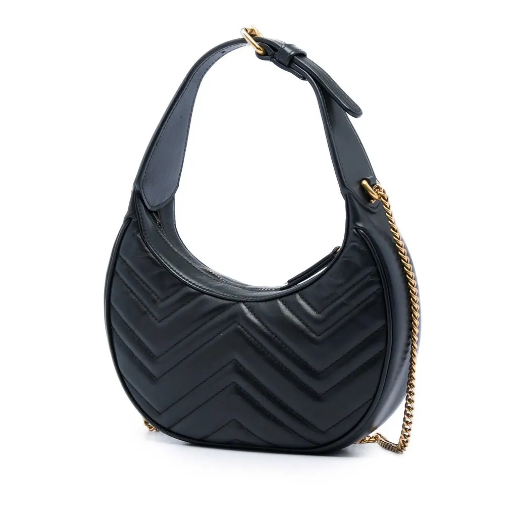 Gucci Mini GG Marmont Matelasse Calfskin Half Moon Bag Black Leather Very good - Back View