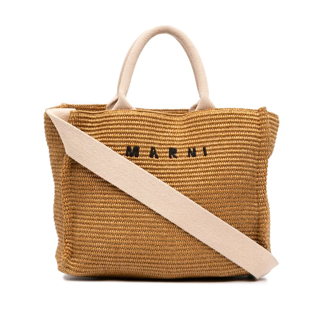 Marni Small Raffia Effect East West Satchel Beige Good - Front View