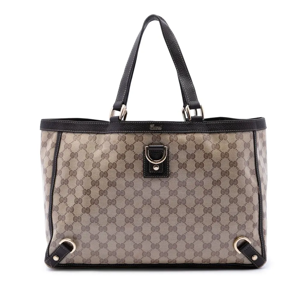 Gucci GG Crystal Abbey D Ring Tote Beige Canvas Good - Front View