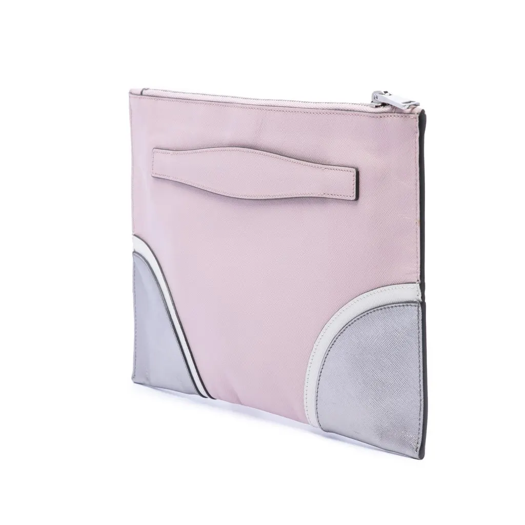Prada Tricolor Saffiano Clutch Pink Leather Very good - Back View