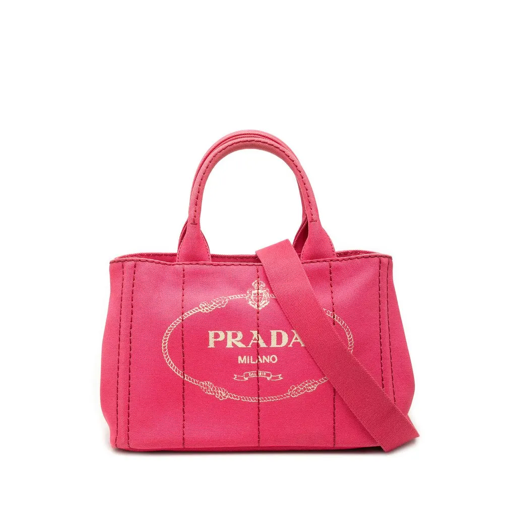Prada Small Canvas Canapa Logo Tote Pink Very good - Front View