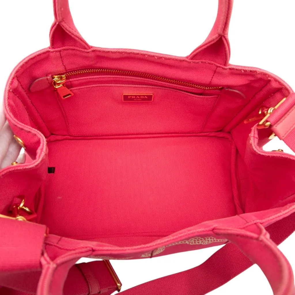 Prada Small Canvas Canapa Logo Tote Pink Very good - Model View