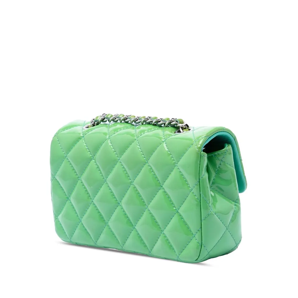 Chanel Extra Mini Rectangular Classic Patent Single Flap Green Leather Very good - Back View