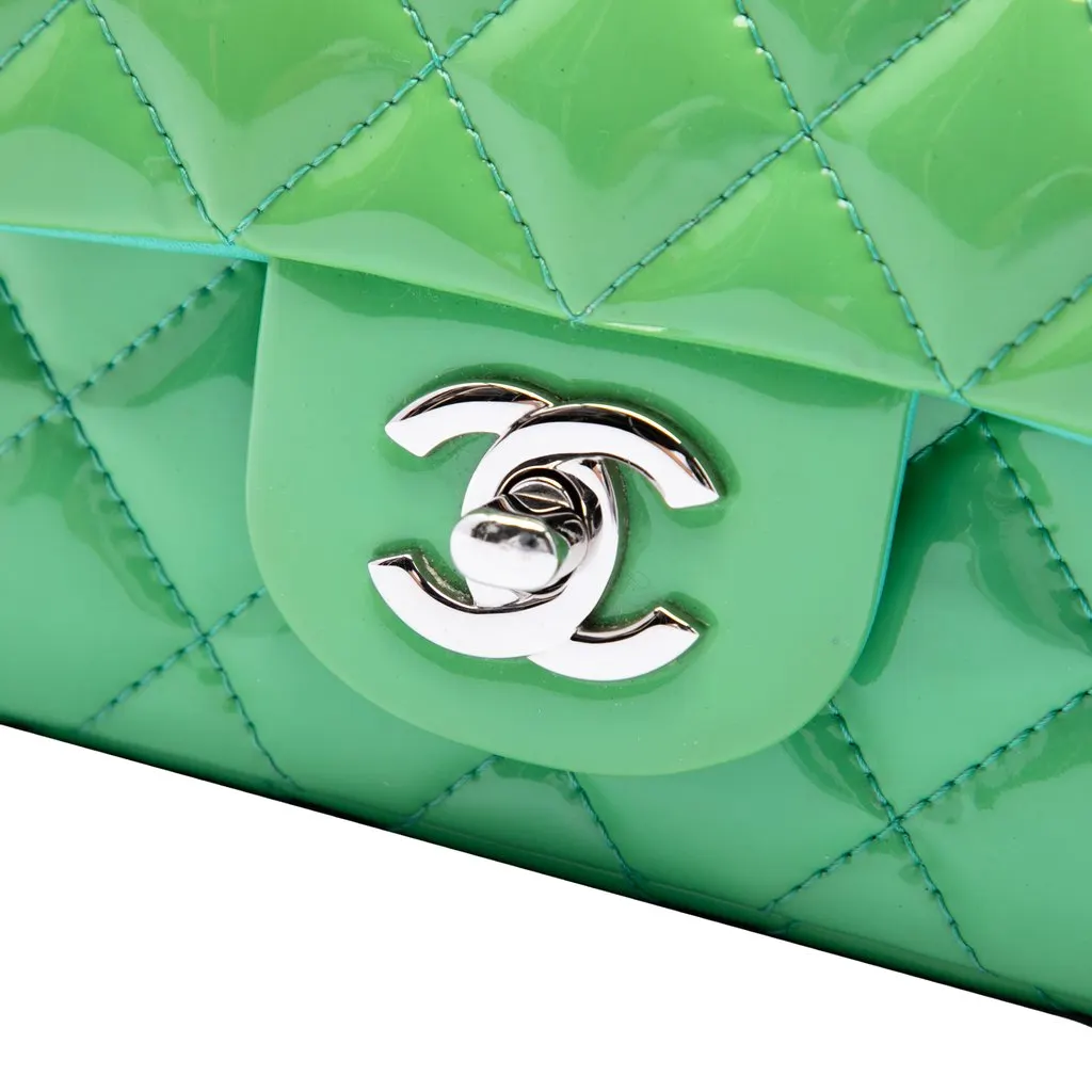 Chanel Extra Mini Rectangular Classic Patent Single Flap Green Leather Very good - Box View