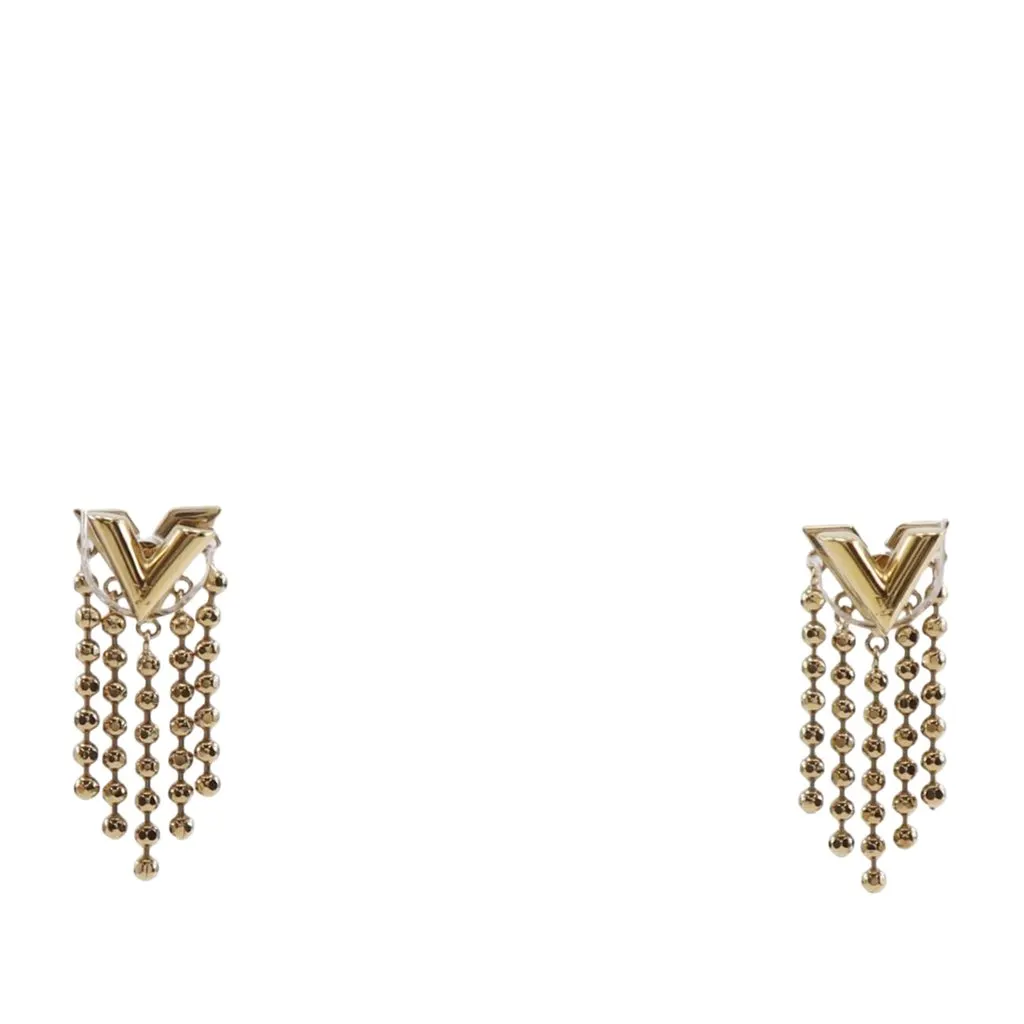 Louis Vuitton Gold Plated Essentials V Skin Push Back Earrings Gold Metal Very good - Front View