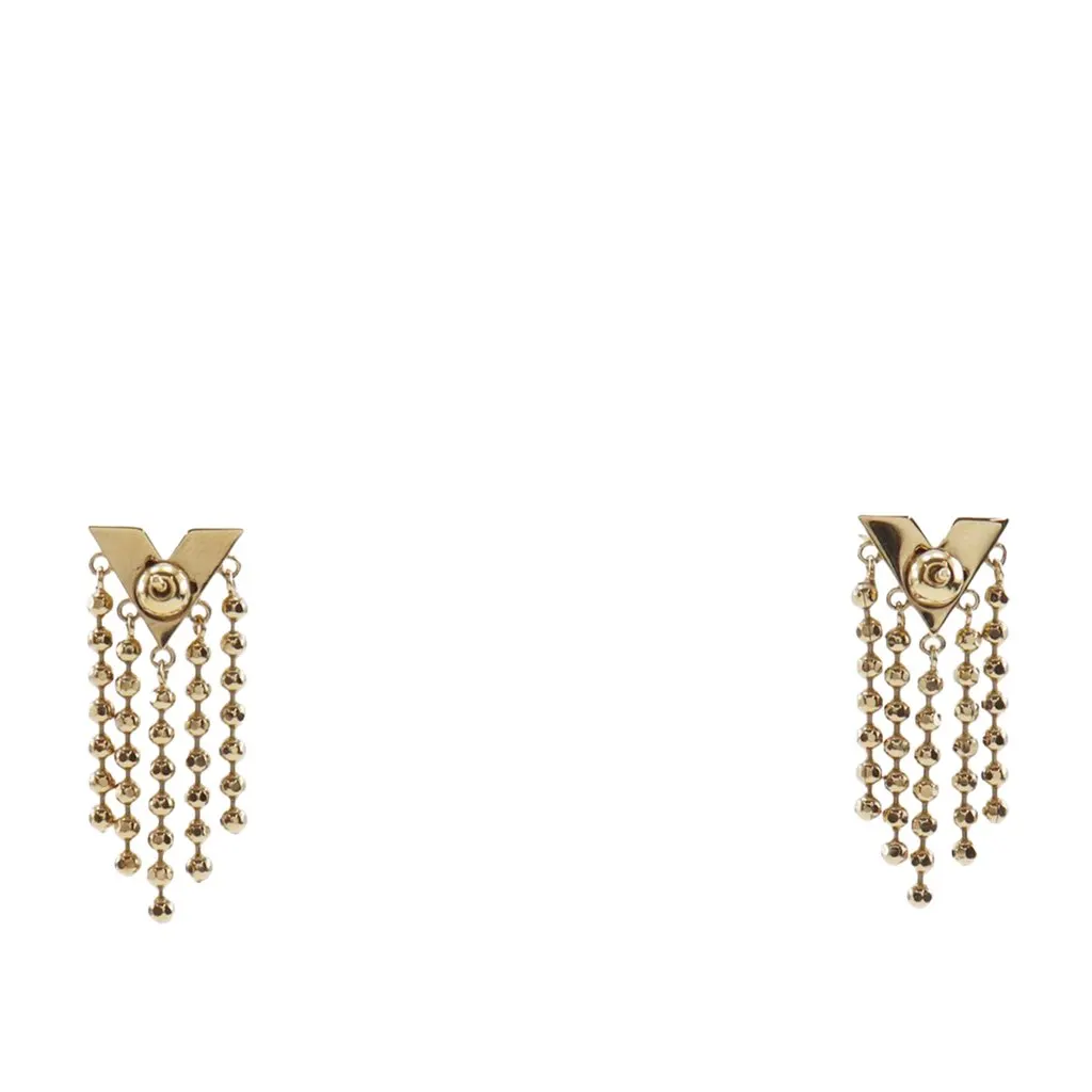 Louis Vuitton Gold Plated Essentials V Skin Push Back Earrings Gold Metal Very good - Back View