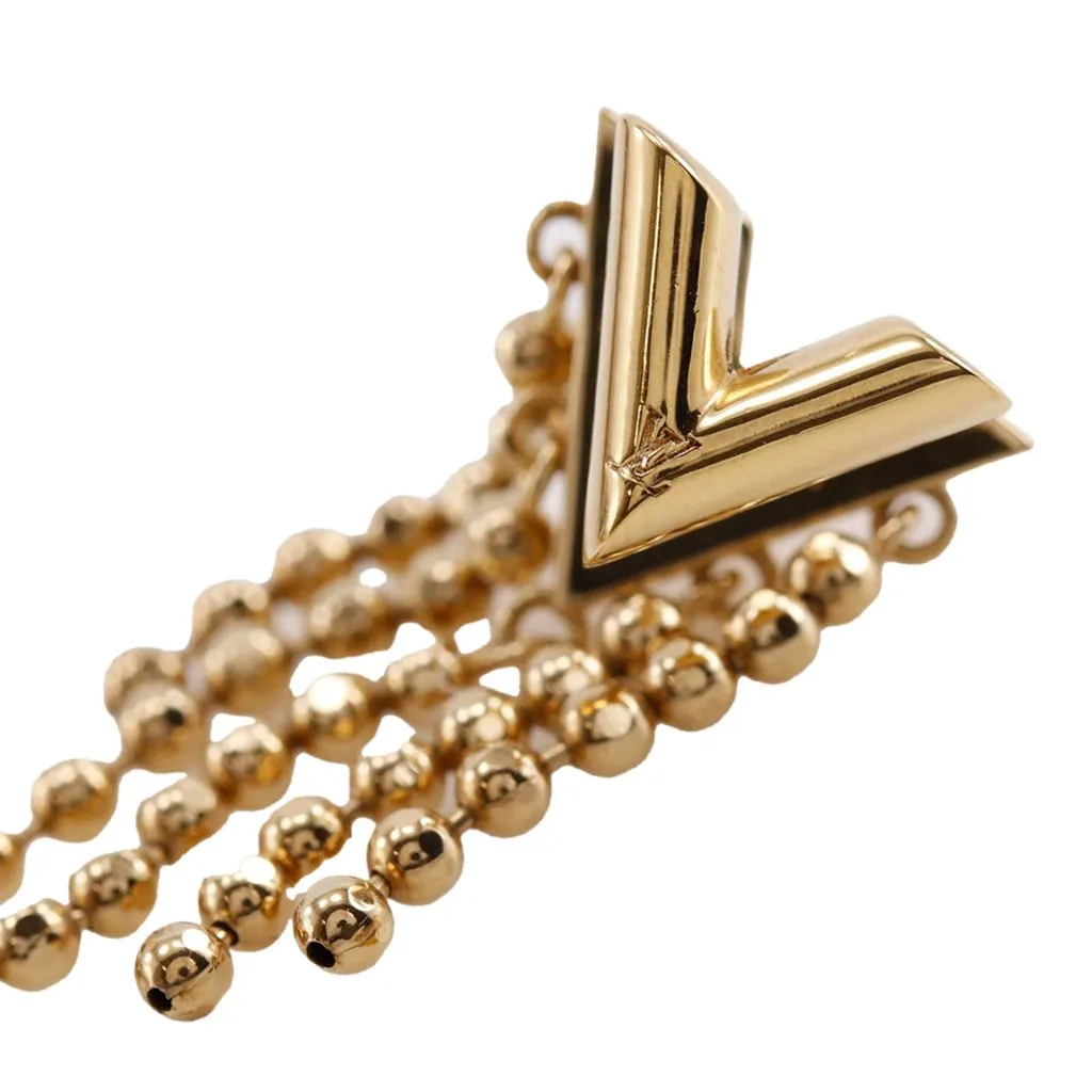 Louis Vuitton Gold Plated Essentials V Skin Push Back Earrings Gold Metal Very good - Box View