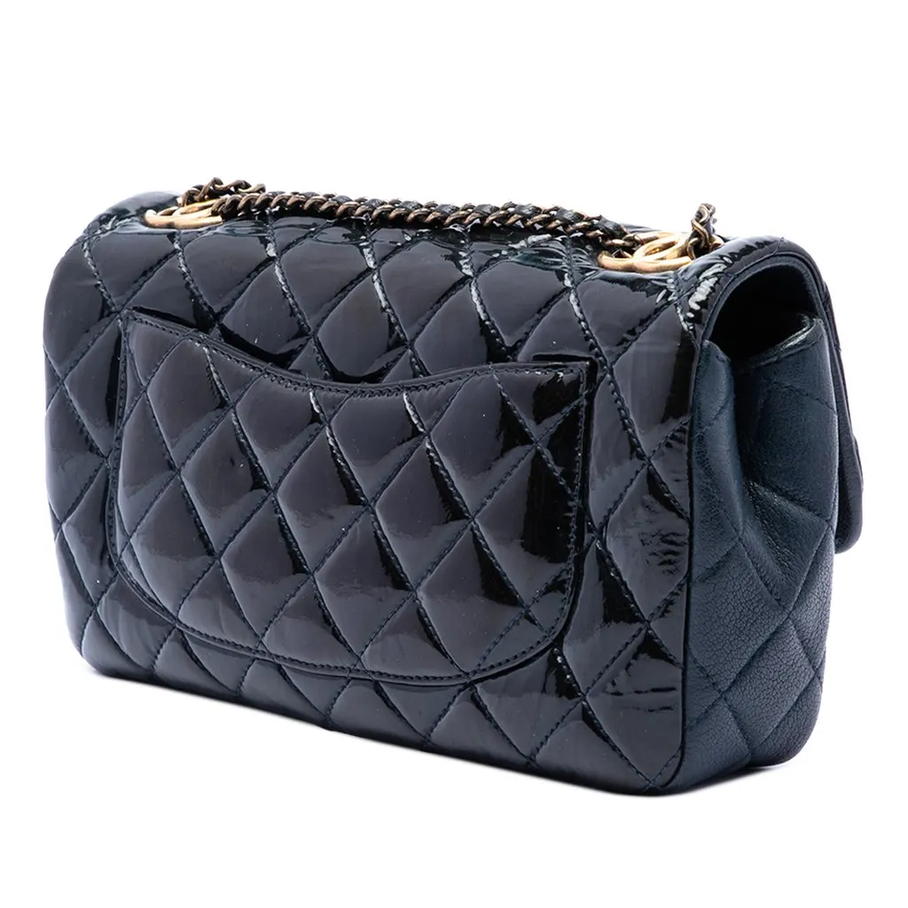 Chanel Paris Salzburg Medium Patent and Goatskin CC Eyelet Flap Blue Leather Very good - Back View