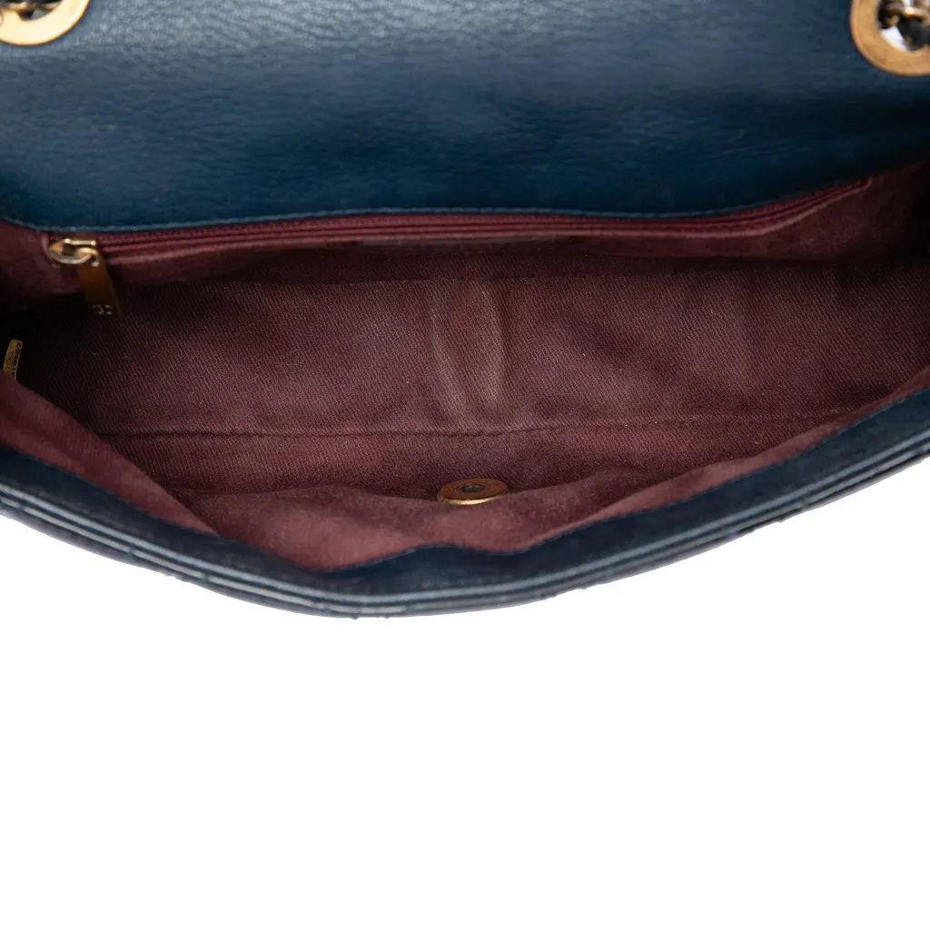 Chanel Paris Salzburg Medium Patent and Goatskin CC Eyelet Flap Blue Leather Very good - Model View