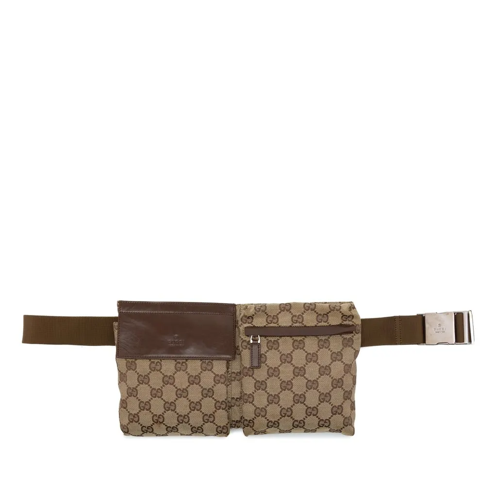 Gucci GG Canvas Double Pocket Belt Bag Beige Canvas Very good - Front View