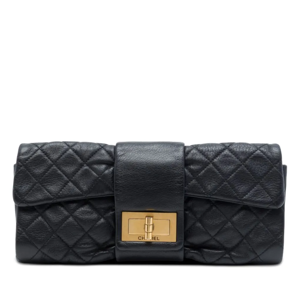 Chanel Quilted Sheepskin Reissue 2.55 Flap Clutch Black Leather Very good - Front View
