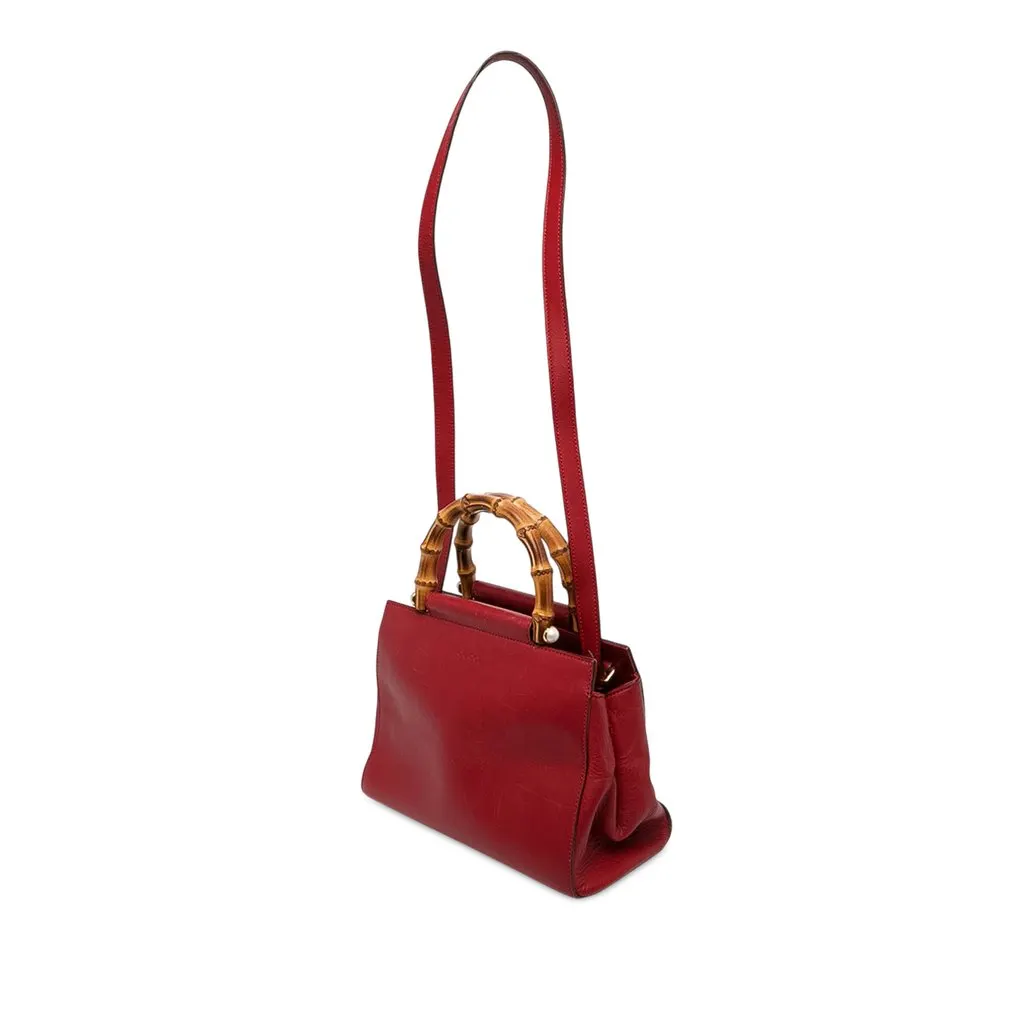 Gucci Small Calfskin Bamboo Nymphaea Satchel Red Leather Good - Back View