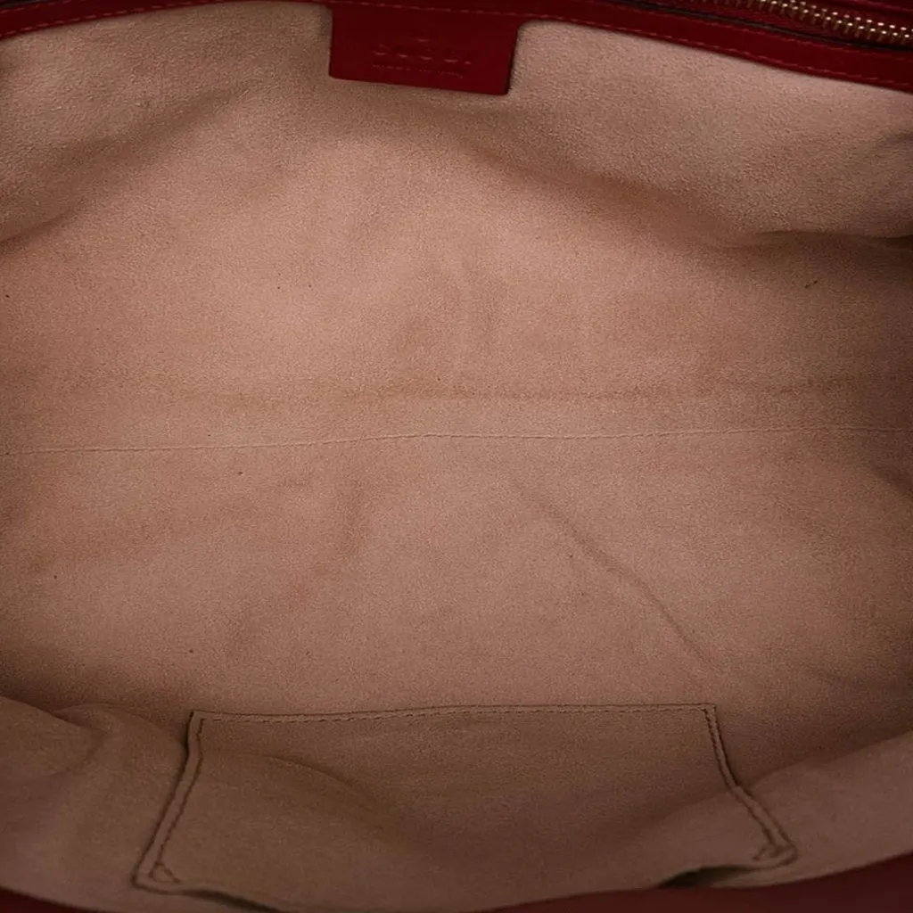 Gucci Small Calfskin Bamboo Nymphaea Satchel Red Leather Good - Model View