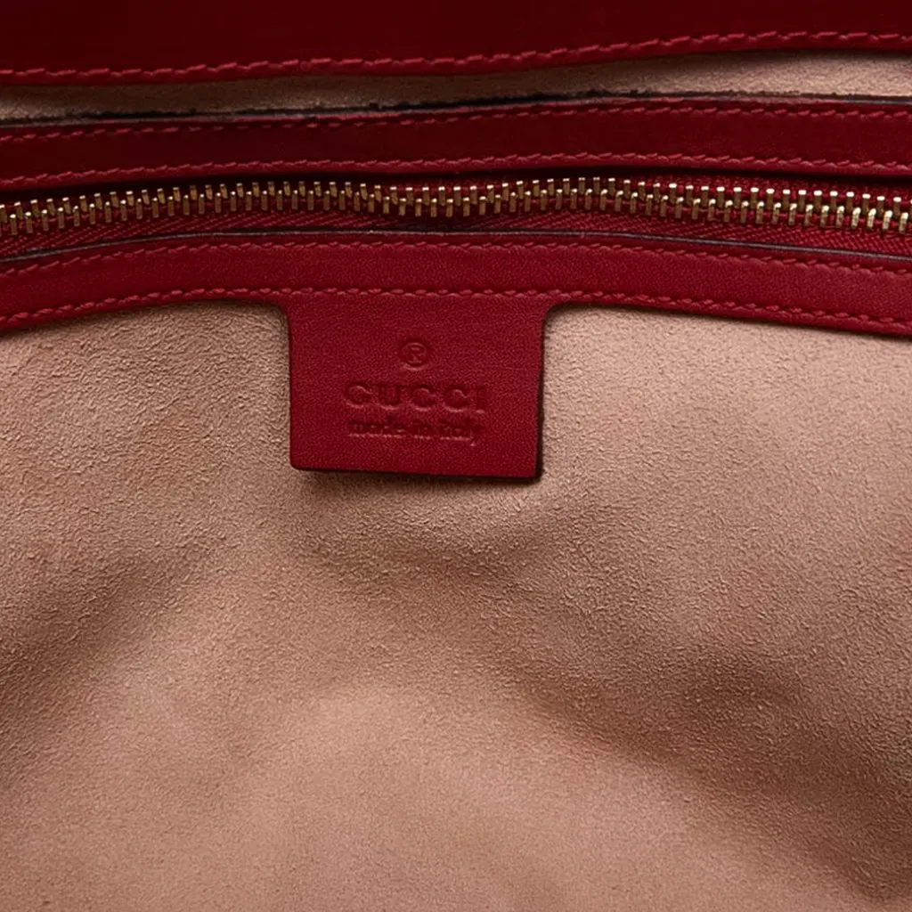 Gucci Small Calfskin Bamboo Nymphaea Satchel Red Leather Good - Box View