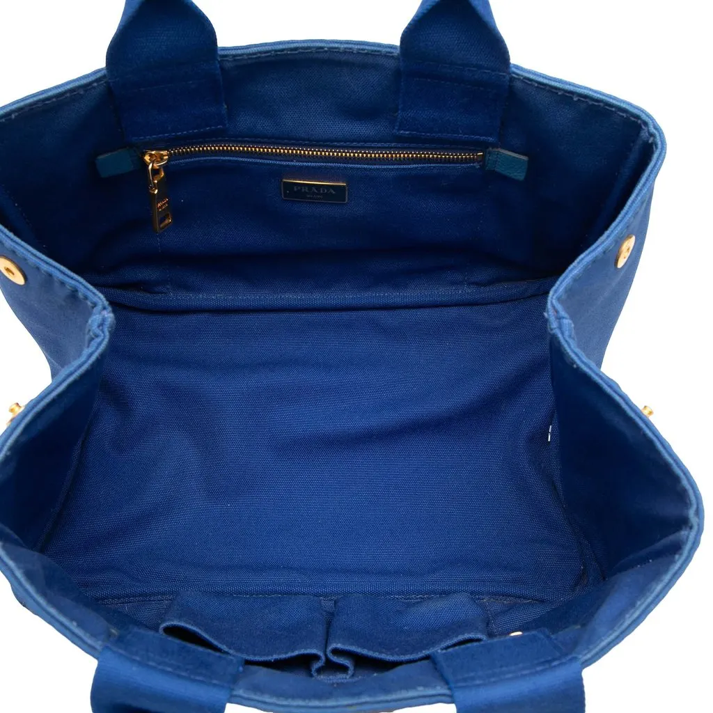 Prada Canvas Canapa Logo Tote Blue Very good - Model View
