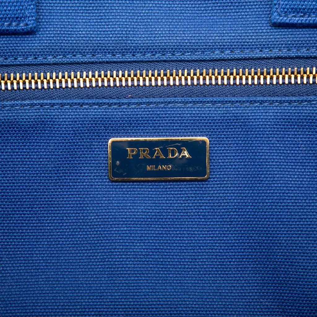 Prada Canvas Canapa Logo Tote Blue Very good - Box View